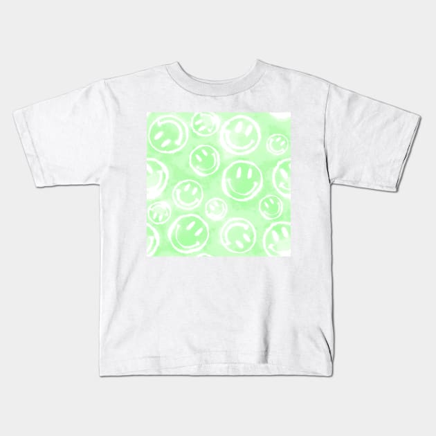 Green Tie-Dye Smileys Kids T-Shirt by Carolina Díaz